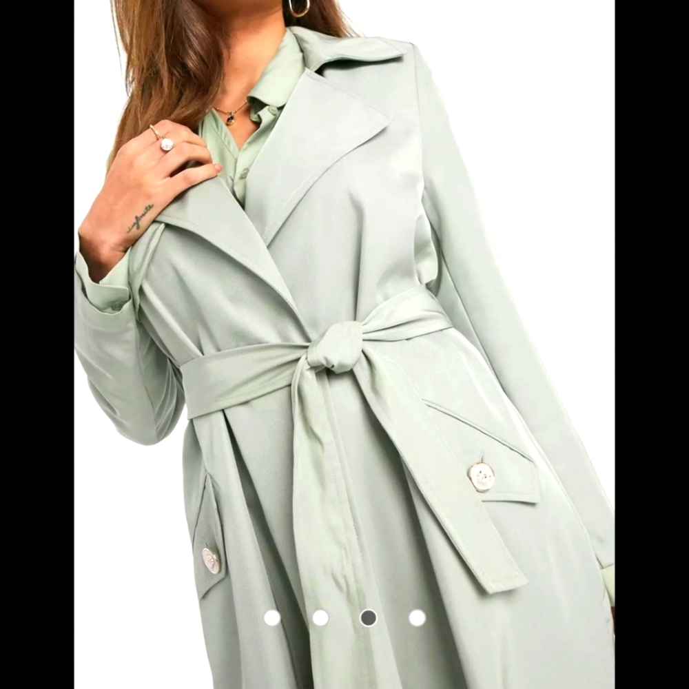 ISO: RIVER ISLAND BELTED TRENCH COAT IN SAGE - Picture 3 of 3